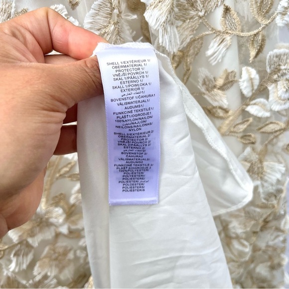 ADRIANNA PAPELL | METALLIC FLORAL EMBROIDERED FIT & FLARE GOWN IVORY GOLD DRESS - Picture 9 of 13